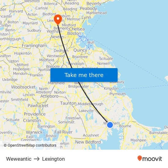 Weweantic to Lexington map