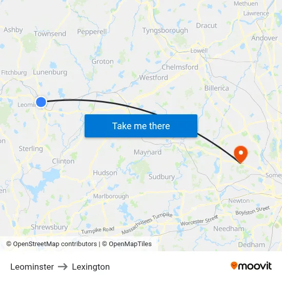 Leominster to Lexington map