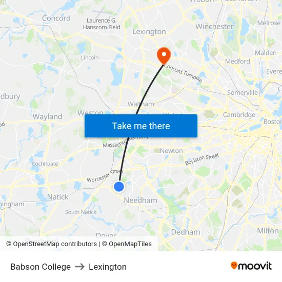 Babson College to Lexington map