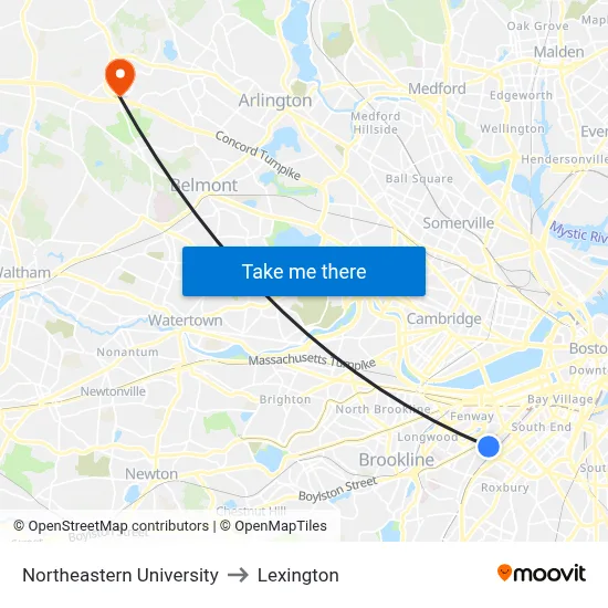 Northeastern University to Lexington map