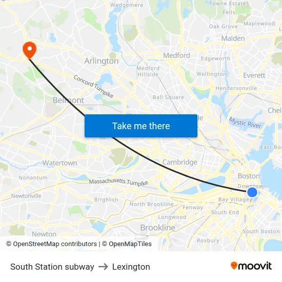 South Station subway to Lexington map