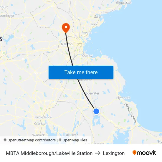 MBTA Middleborough/Lakeville Station to Lexington map