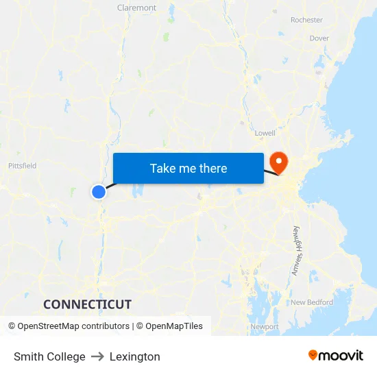Smith College to Lexington map