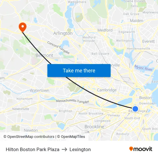 Hilton Boston Park Plaza to Lexington map