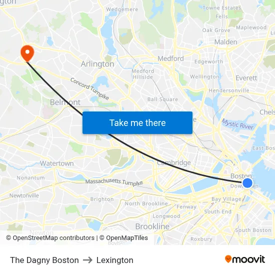 The Dagny Boston to Lexington map