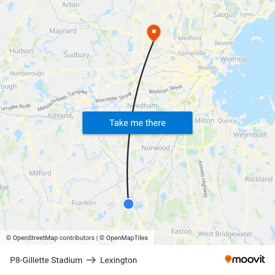 P8-Gillette Stadium to Lexington map