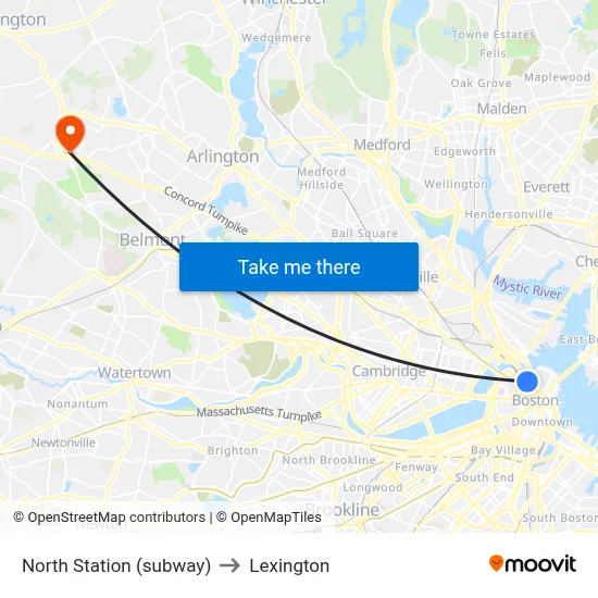 North Station (subway) to Lexington map