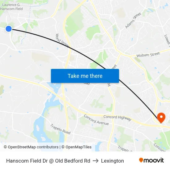 Hanscom Field Dr @ Old Bedford Rd to Lexington map