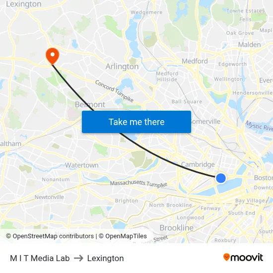 M I T Media Lab to Lexington map