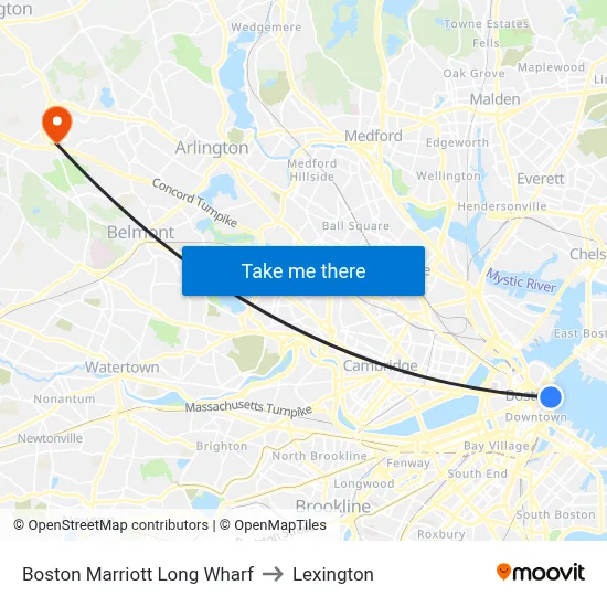 Boston Marriott Long Wharf to Lexington map