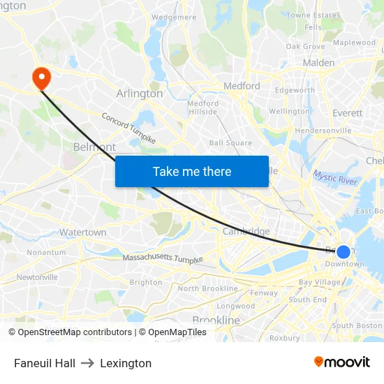 Faneuil Hall to Lexington map