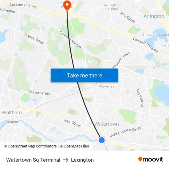 Watertown Sq Terminal to Lexington map