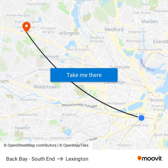 Back Bay - South End to Lexington map