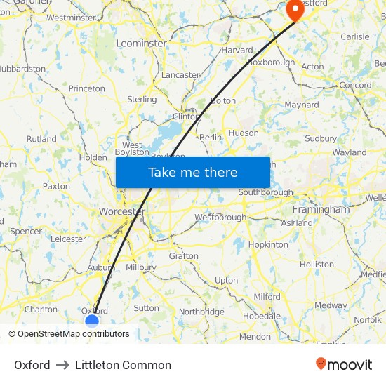 Oxford to Littleton Common map