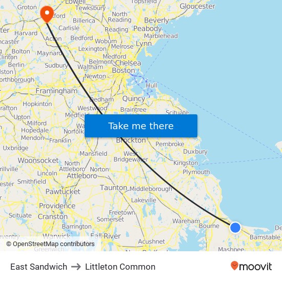 East Sandwich to Littleton Common map