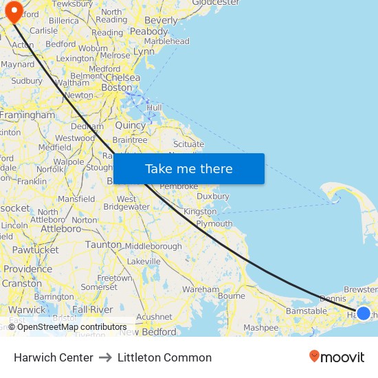 Harwich Center to Littleton Common map