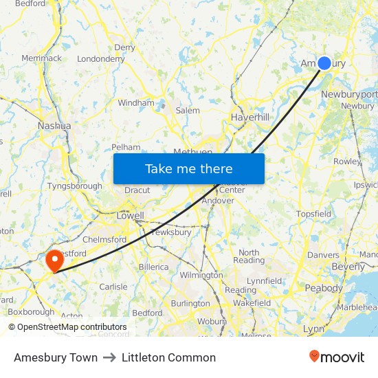 Amesbury Town to Littleton Common map