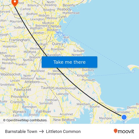 Barnstable Town to Littleton Common map