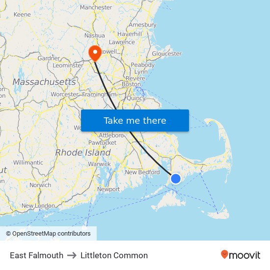 East Falmouth to Littleton Common map