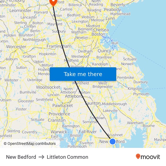 New Bedford to Littleton Common map