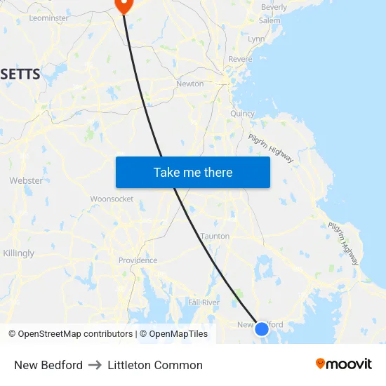 New Bedford to Littleton Common map