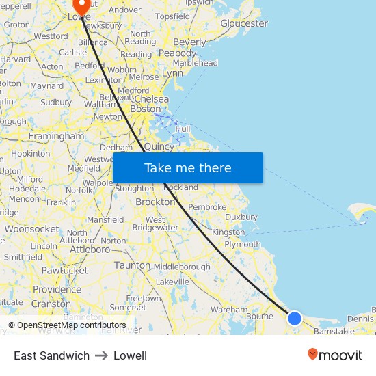 East Sandwich to Lowell map