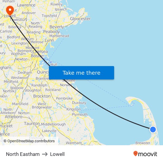 North Eastham to Lowell map