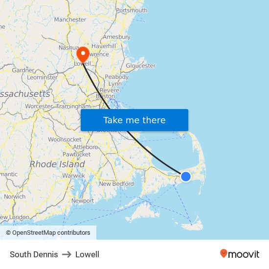 South Dennis to Lowell map