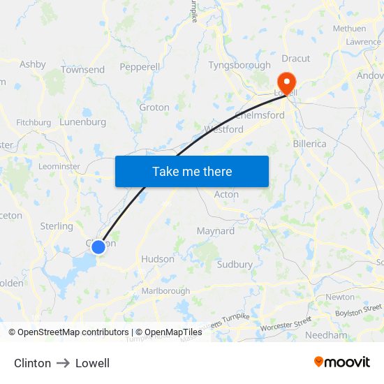 Clinton to Lowell map