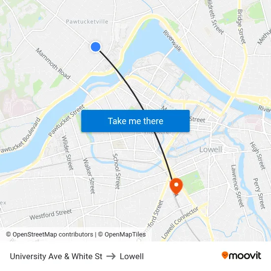 University Ave & White St to Lowell map