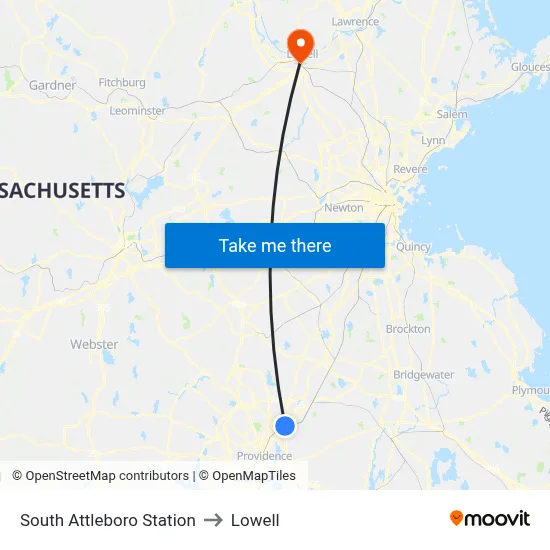South Attleboro Station to Lowell map