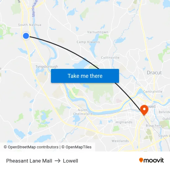 Pheasant Lane Mall to Lowell map