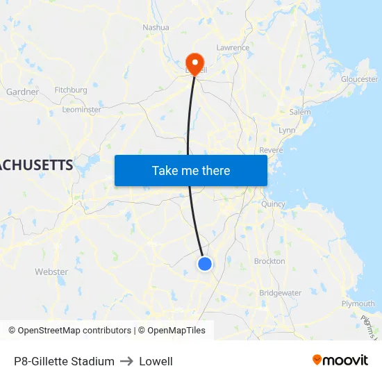 P8-Gillette Stadium to Lowell map