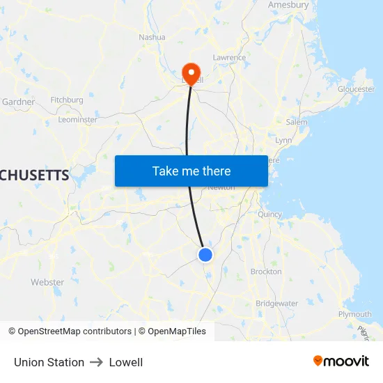 Union Station to Lowell map