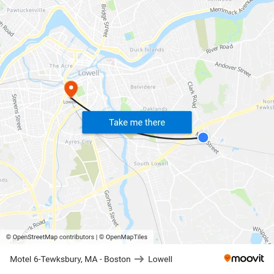 Motel 6-Tewksbury, MA - Boston to Lowell map