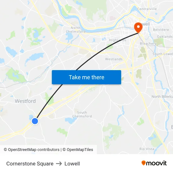 Cornerstone Square to Lowell map