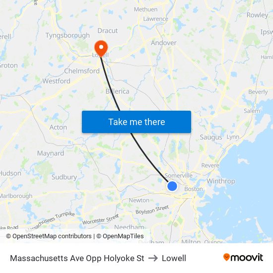 Massachusetts Ave Opp Holyoke St to Lowell map