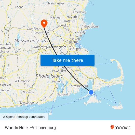 Woods Hole to Lunenburg map