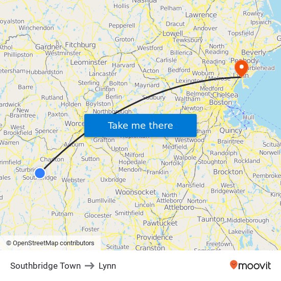 Southbridge Town to Lynn map