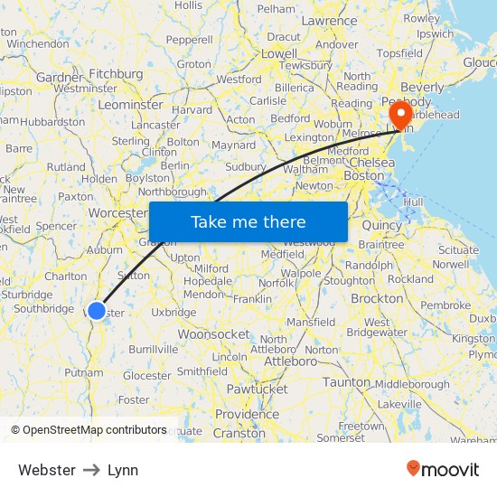 Webster to Lynn map