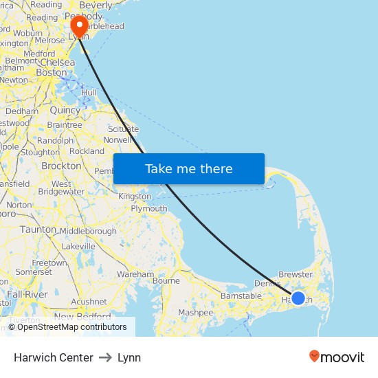 Harwich Center to Lynn map