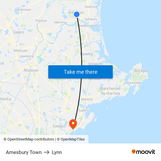 Amesbury Town to Lynn map