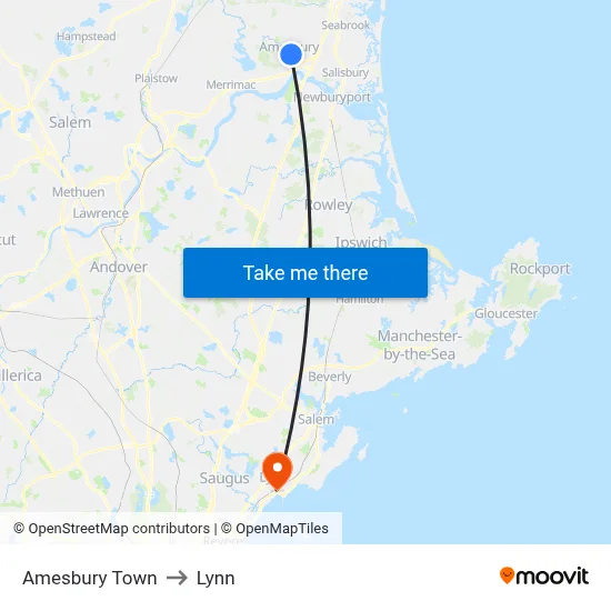 Amesbury Town to Lynn map
