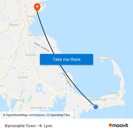 Barnstable Town to Lynn map