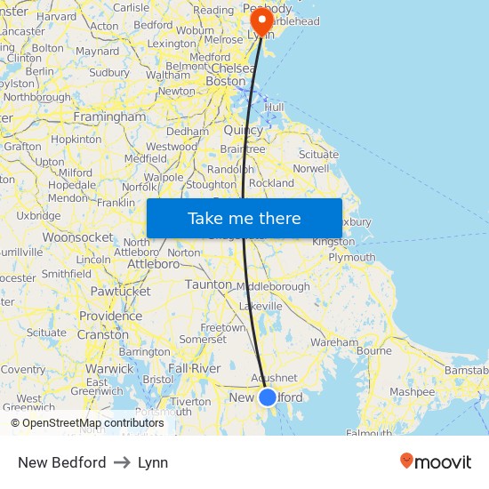 New Bedford to Lynn map