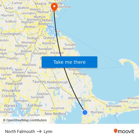 North Falmouth to Lynn map