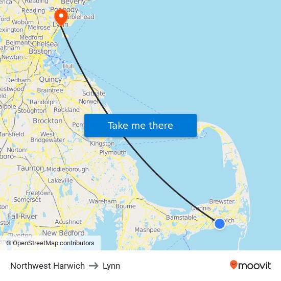 Northwest Harwich to Lynn map