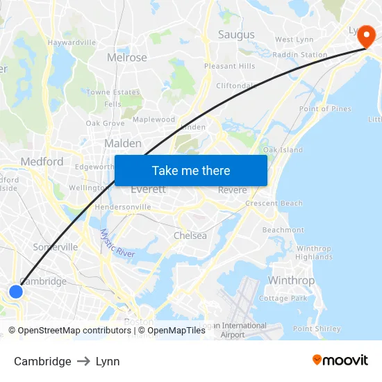 Cambridge to Lynn map