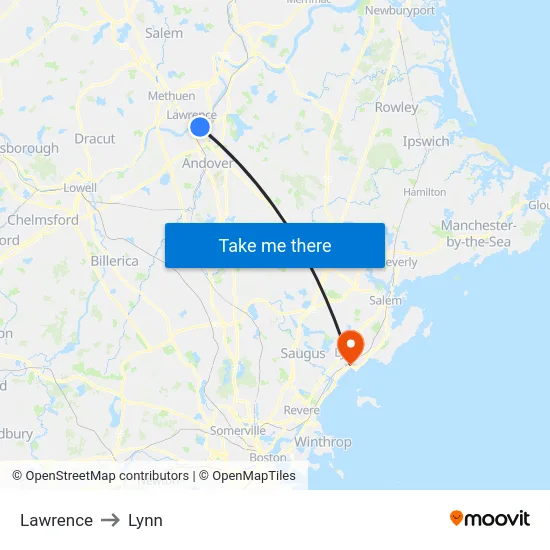 Lawrence to Lynn map