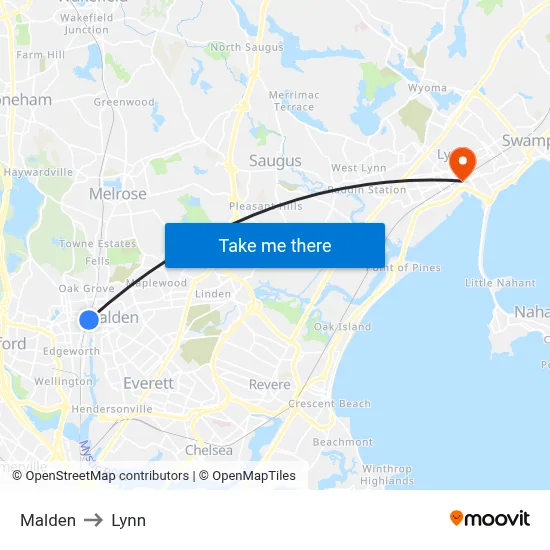 Malden to Lynn map